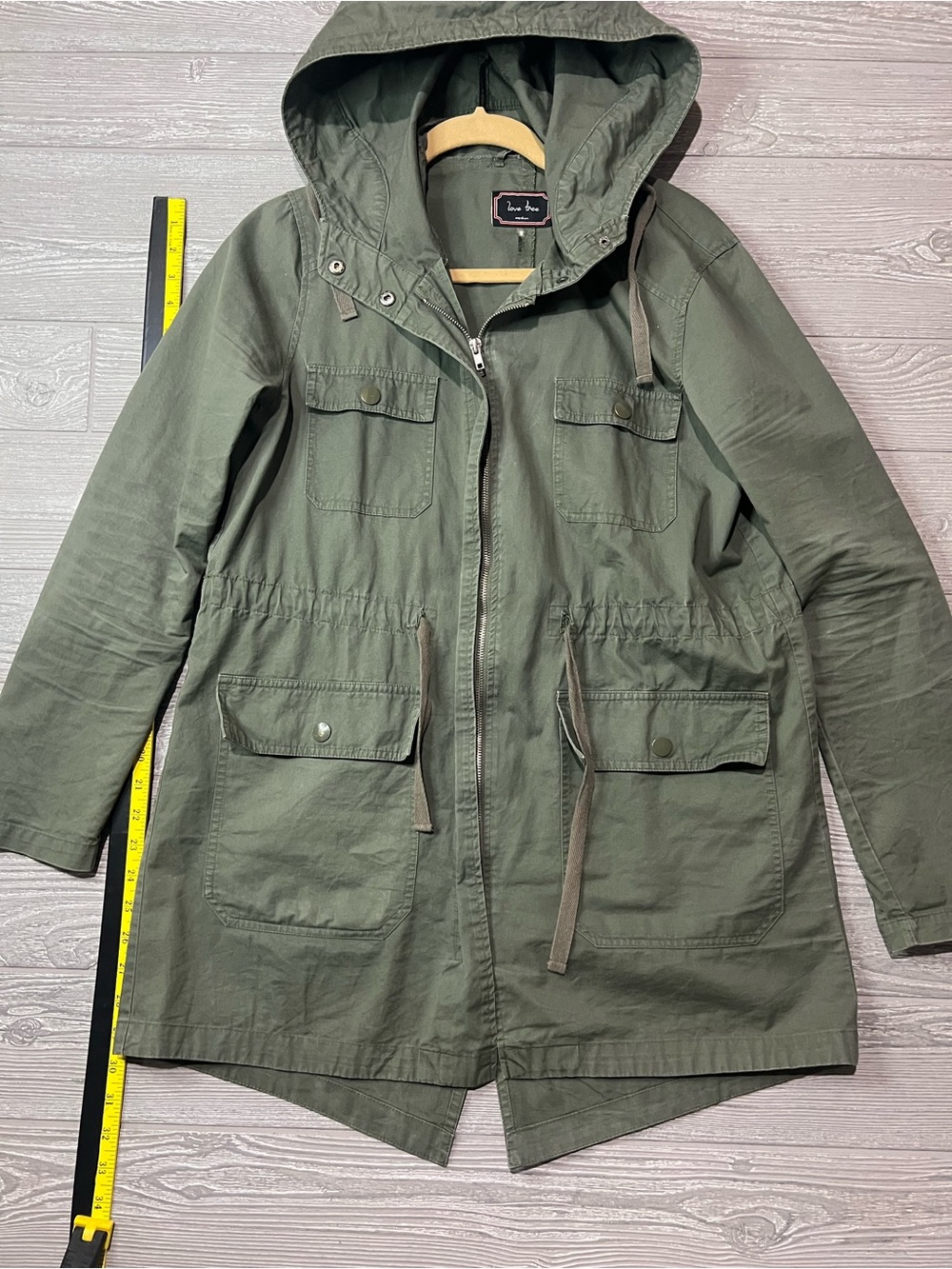 Love Tree Olive Utility Hooded Jacket